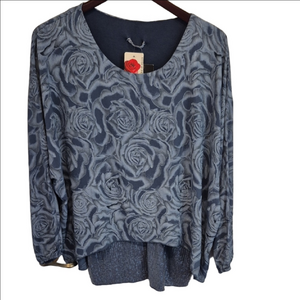 Catherine Lillywhite's Floral Rose Patterned Women's Blouse in Blue